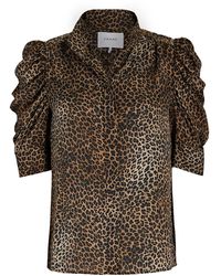 FRAME Gillian Puff Sleeve Silk Blouse in Black | Lyst