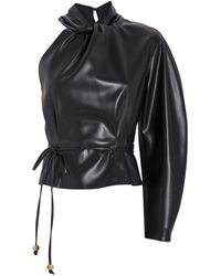 Nanushka Vegan Leather Asymmetric Blouse - Black