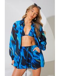 Perrie Sian - Abstract Print Chiffon Co-Ord Beach Short - Lyst