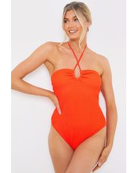 JAC JOSSA - Control Textured Keyhole Front Halter Neck Swimsuit - Lyst