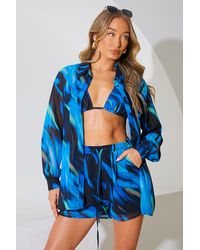 Perrie Sian - Abstract Print Chiffon Co-Ord Beach Shirt - Lyst