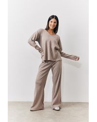 In The Style - Brushed Rib Flare Leg Co Ord Trouser - Lyst