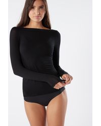 Intimissimi Shirt mit U-Boot-Ausschnitt aus Modal und Cashmere Ultralight - Schwarz