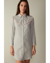 Intimissimi Cotton Rouches Brushed Plain-weave Cotton Nightshirt - Grey