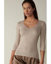 Intimissimi Fitted 3/4 Sleeve Top In Silk Cotton - Multicolour