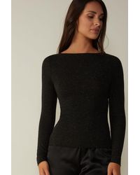 Intimissimi Ultralight Modal With Lamé Cashmere Boat-neck Top - Black