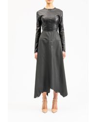 Irene Luft Leather Skirt In Midi-length - Black