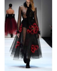 Irene Luft Pre-order: Maxi Skirt With Handmade Flower Applications - Red