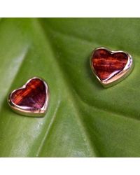 Island by Koa Nani Koa Wood Aloha Heart Stud Earrings - Green