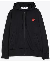 COMME DES GARÇONS PLAY - Sweatshirt Knit Hoodie With Zip And Heart Patch - Lyst