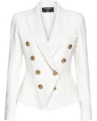 Balmain - Double-breasted Tweed Blazer With Logo Buttons Blazer And Suits - Lyst