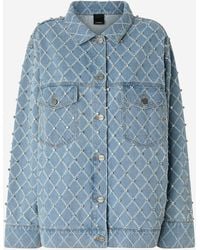 Pinko - Jacket With Rhinestones Cotton Shirt - Lyst