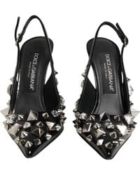 Dolce & Gabbana - Studded Leather Heels Slingbacks Shoes 100Lf - Lyst