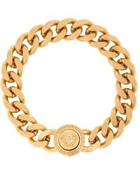 Versace Golden Metal Chain Bracelet With Logo - Metallic
