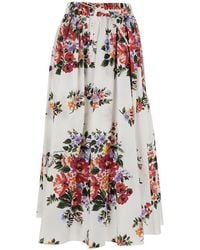 Dolce & Gabbana - Long Skirt With Floral Print And Elasticated Waistband - Lyst