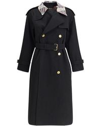 Burberry - Castleford Long Trench Coat With Check Collar - Lyst