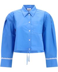 Ganni - Cotton Shirt With Lace Details - Lyst