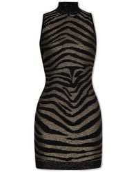 Balmain - Zebra Printed Highneck Mini Dress - Lyst