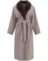 P.A.R.O.S.H. - P.A.R.O..H. Wool Coat With Fur Collar And Belt - Lyst