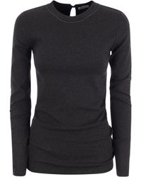 Brunello Cucinelli - Ribbed Stretch Cotton Jersey T-shirt With Jewellery - Lyst