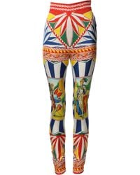 Dolce & Gabbana - Multicolor Silk Carretto Leggings Stretch Waist Pants - Lyst