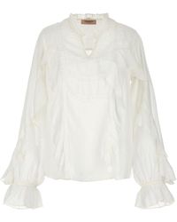 Twin Set - Embroidery Ruffle Blouse - Lyst