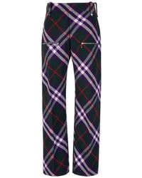 Burberry - Checked Motif Wool Pants - Lyst