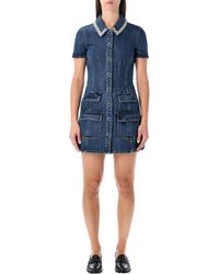 Self-Portrait - Denim Mini Dress With Crystal-Embellished Collar - Lyst