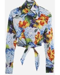 Dolce & Gabbana Cropped Cotton Shirt With All-over Floral Print - Blue