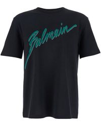 Balmain - Crewneck T-Shirt With Logo Lettering Print On The Front - Lyst