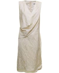 Jil Sander Woman's Sleeveless White Crumpled Fabric Dress - Multicolour
