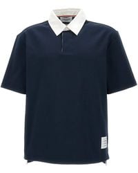 Thom Browne - Short Sleeve Rugby Polo In Heavy Jersey W/cotton Twill Combo - Lyst