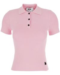 MSGM - Polo Shirt Viscose Ribbed - Lyst