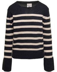 Semicouture - Striped Sweater With Wide Crewneck And Long Sleeves - Lyst