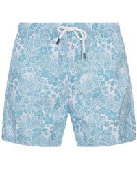 Fedeli - Sky Swim Shorts With Tropical Pattern - Lyst