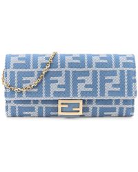 Fendi - Baguette Continental With Chain Denim-Effect Ff Jacquard Wallet - Lyst