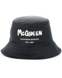 Mens Hats Alexander McQueen Hats Black for Men Alexander McQueen Synthetic Graffiti Polyester Bucket Hats in White 
