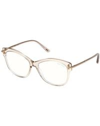 Tom Ford - Eyeglasses Round Full Rim, Shiny Clear Frame And Clear--Light Block Lenses Lens Ft5705-B045 Sunglasses - Lyst