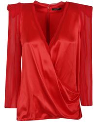 Balmain - Long Sleeves Silk Crepe Draped Top - Lyst