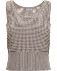 Brunello Cucinelli - Perforated Sequin Tank Top Cotton; Polyester - Lyst