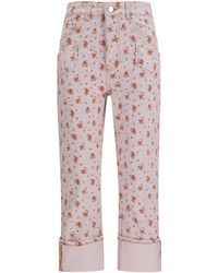 Ganni - Printed Capri Pants Cotton; Elastane - Lyst