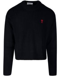 Ami Paris - Logo Embroidered Knit Sweater - Lyst