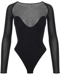 Elisabetta Franchi - Stretch Jersey & Tulle Bodysuit Viscose Top - Lyst