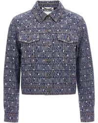Moschino - Cotton Denim Blend Jacket With Signature Logo Pattern - Lyst