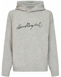 MM6 by Maison Margiela - Melange Wool Blend Knit Hoodie With Signature - Lyst