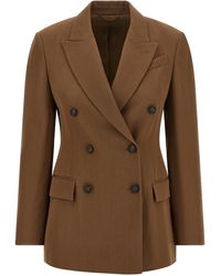 Brunello Cucinelli - Double-Breasted Virgin Wool Blazer - Lyst