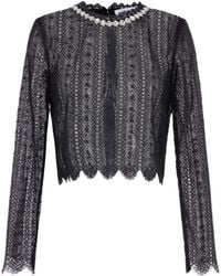 Self-Portrait - Floral Lace Top With Crystal Detail - Lyst
