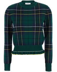 McQueen - Crew Neck Sweater With Tartan Pattern And Fringed Hem - Lyst