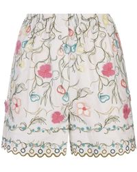 Elie Saab - Cotton Embroidered Garden Shorts - Lyst
