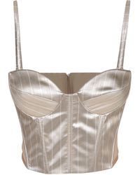 Genny - Pinstriped Satin Sand Corset Top - Lyst